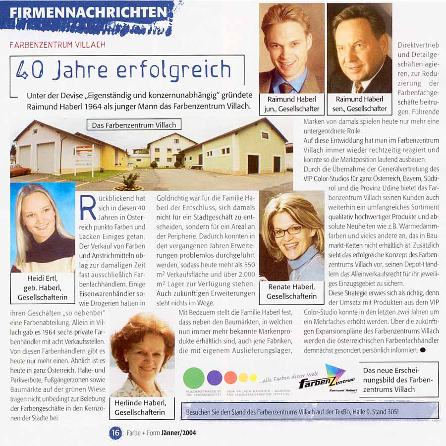 Zeitungsbericht in "Farbe und Form" 01/2004